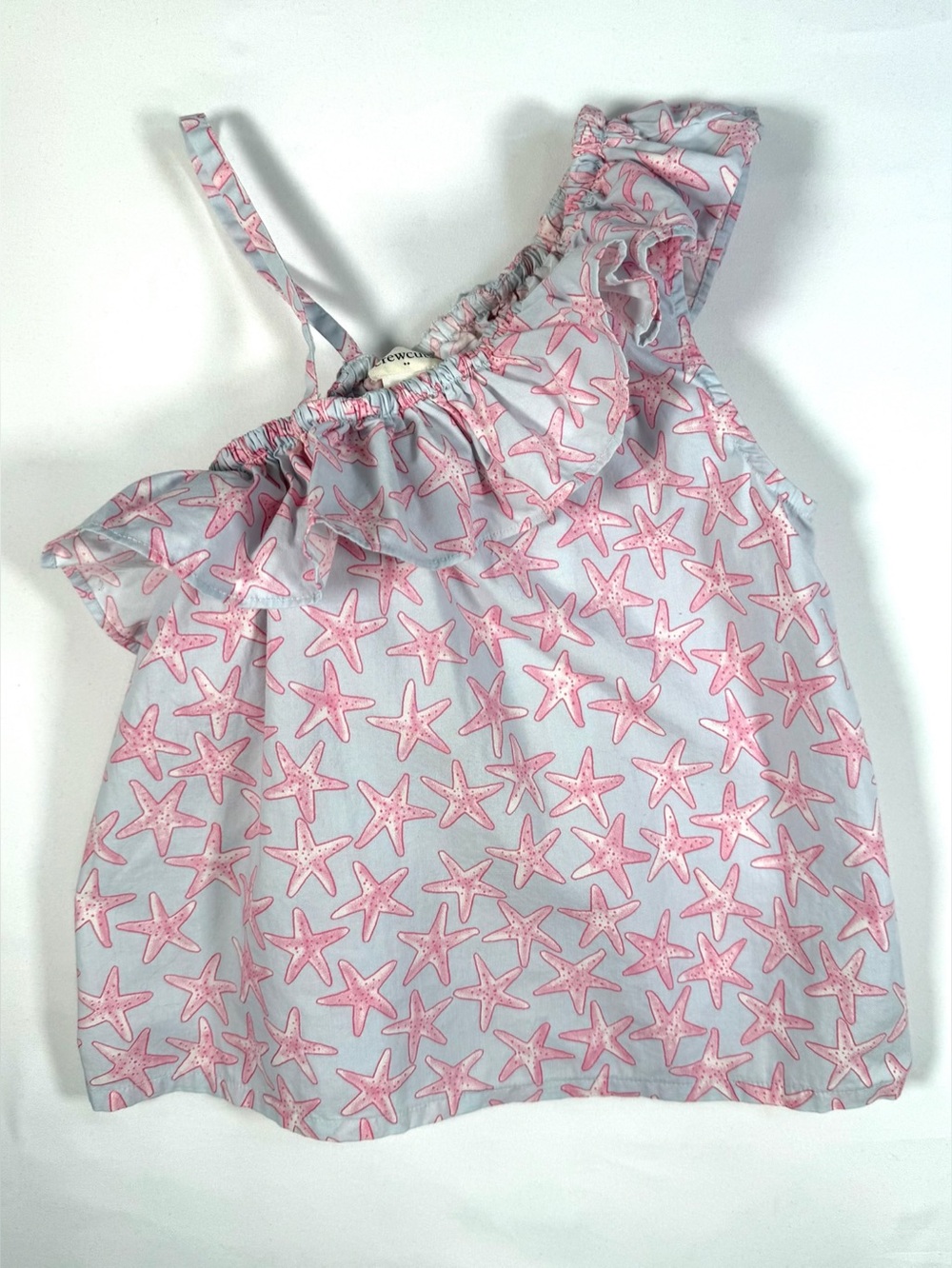 CREWCUTS Girls 6-7 Pink Starfish One Shoulder Ruffle Top Beach Coastal Summer
